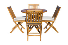 Load image into Gallery viewer, 5 Piece Teak Wood Las Palmas Patio Dining Set, 47&quot; Round Folding Table with 4 Folding Side Chairs
