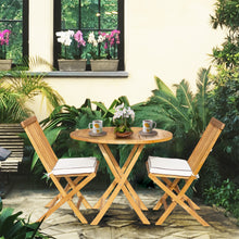 Load image into Gallery viewer, 3 Piece Teak Wood Valencia Patio Dining Set, 36&quot; Round Folding Table with 2 Folding Side Chairs
