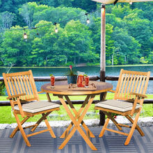 Load image into Gallery viewer, 3 Piece Teak Wood Long Beach Patio Dining Set, 36&quot; Round Folding Table with 2 Folding Arm Chairs
