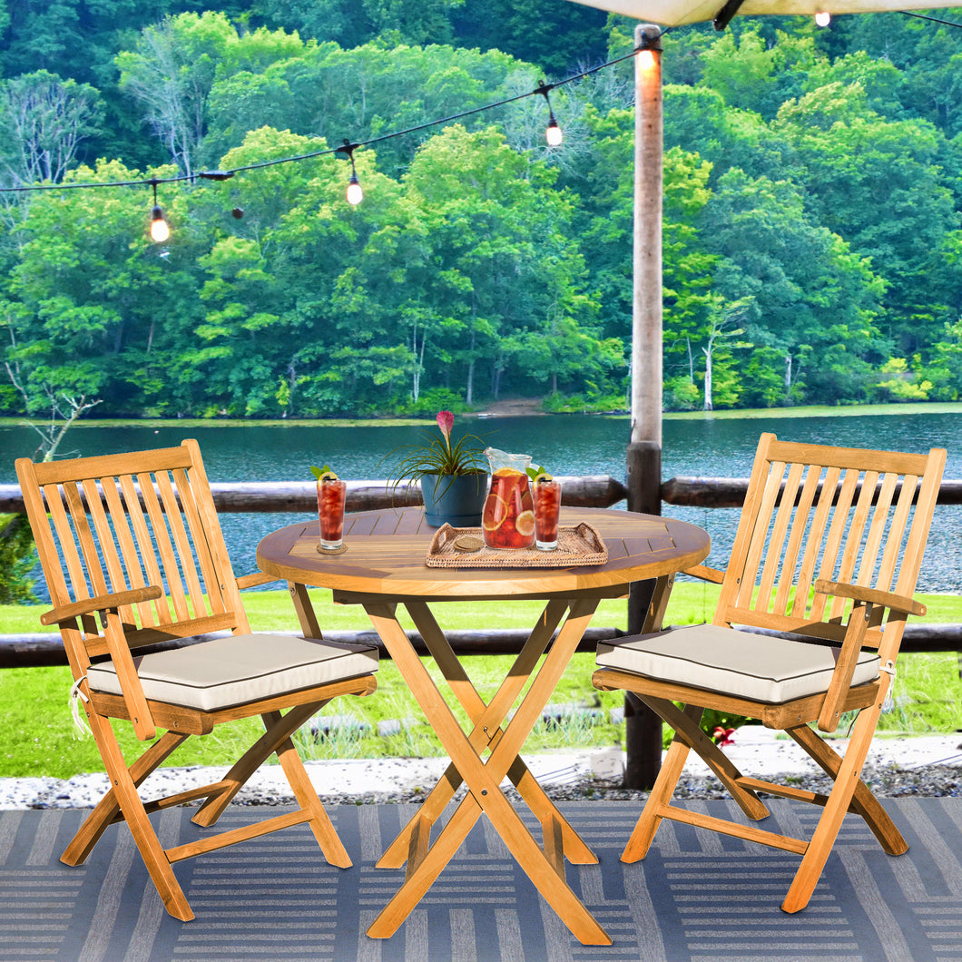 3 Piece Teak Wood Long Beach Patio Dining Set, 36