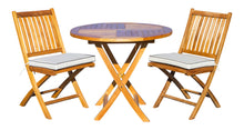 Load image into Gallery viewer, 3 Piece Teak Wood Long Beach Patio Dining Set, 36&quot; Round Folding Table with 2 Folding Side Chairs
