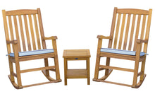 Load image into Gallery viewer, 3 Piece Teak Wood Oceanside Patio Lounge Set with 2 Rocking Chairs and Side Table
