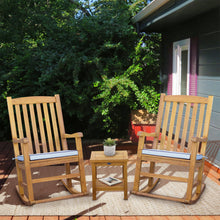 Load image into Gallery viewer, 3 Piece Teak Wood Oceanside Patio Lounge Set with 2 Rocking Chairs and Side Table
